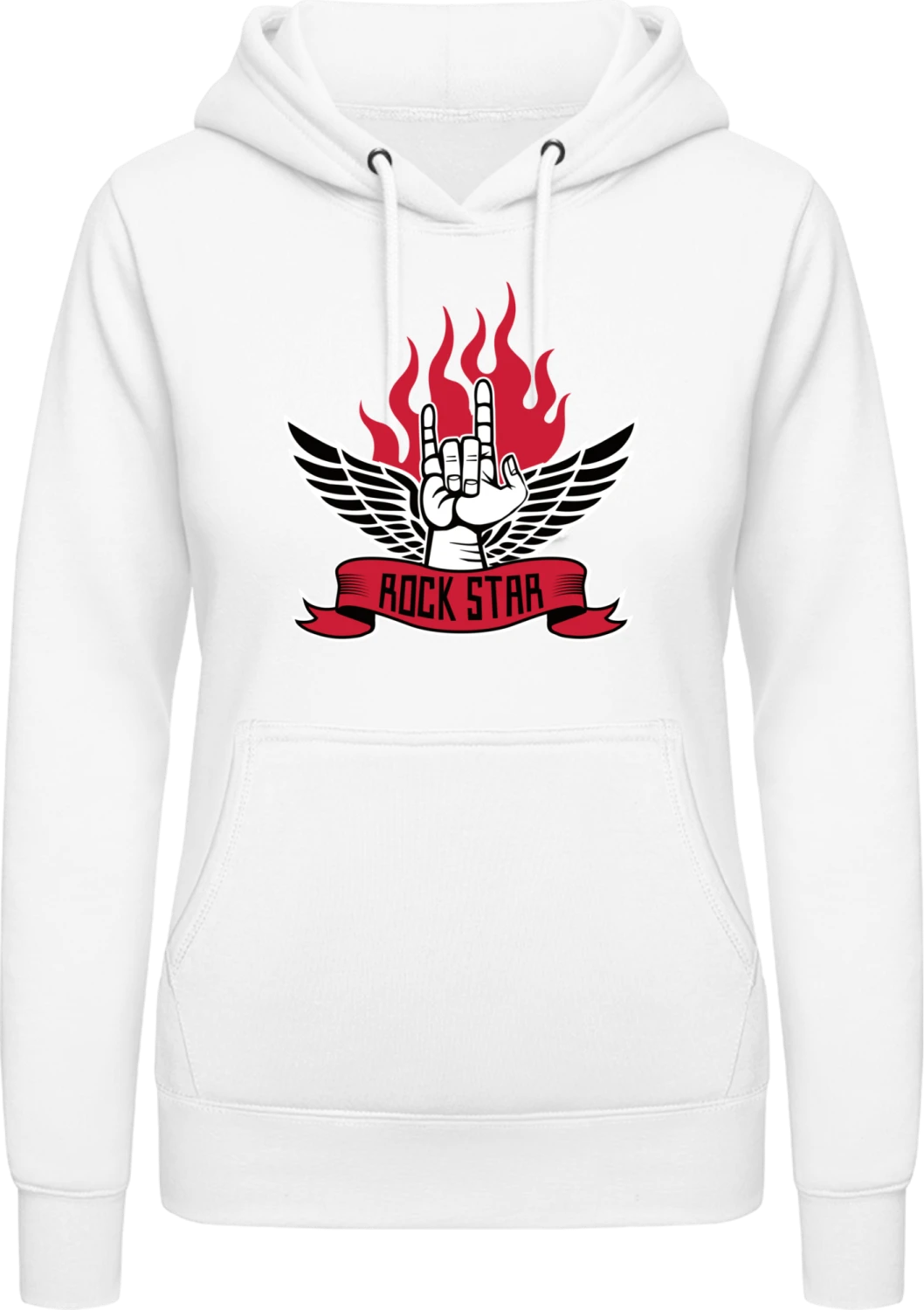 Rock Star Hand Flamme - Arctic white AWDis ladies hoodie - Front