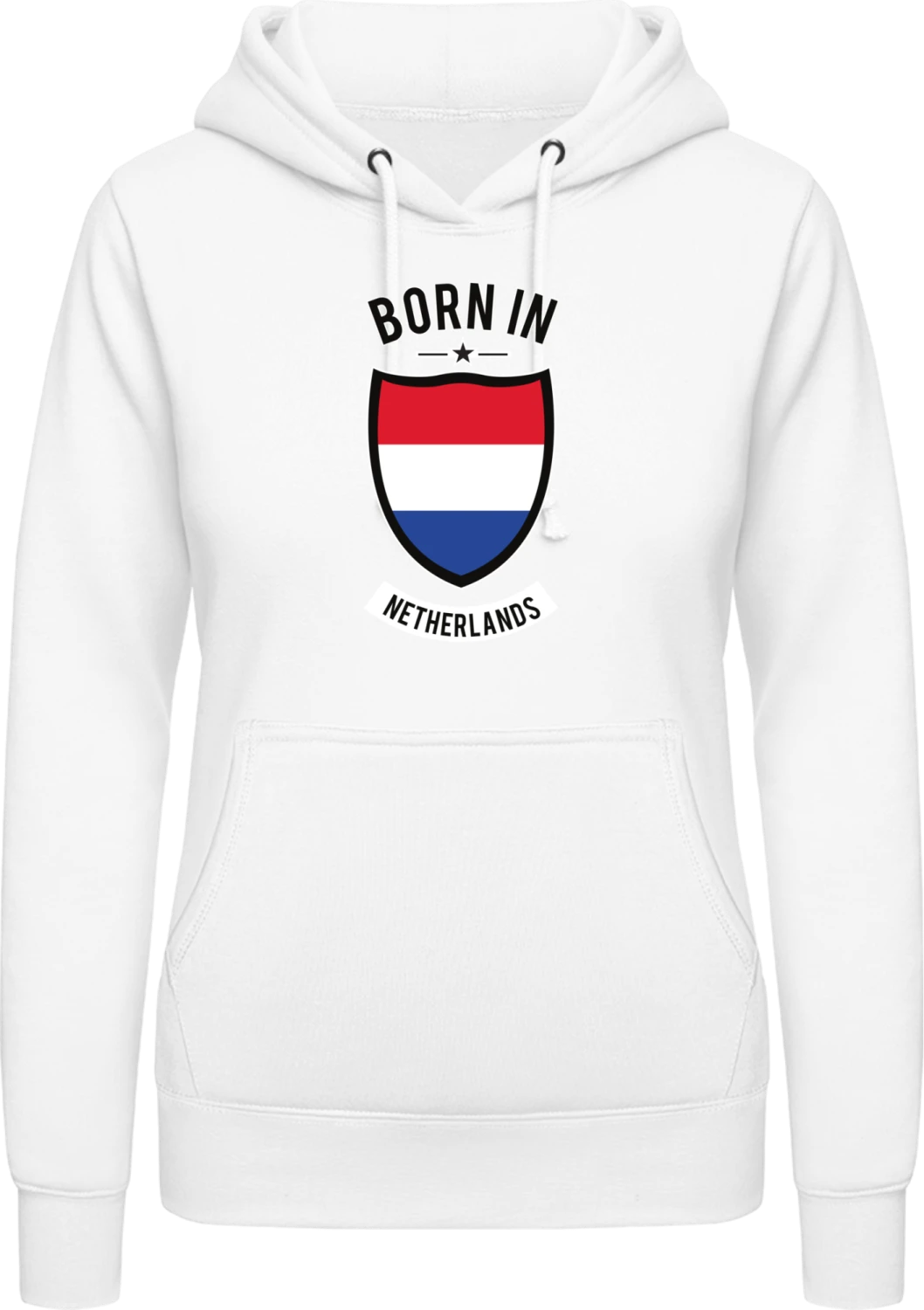 Born in Netherlands - Arctic white AWDis ladies hoodie - Front