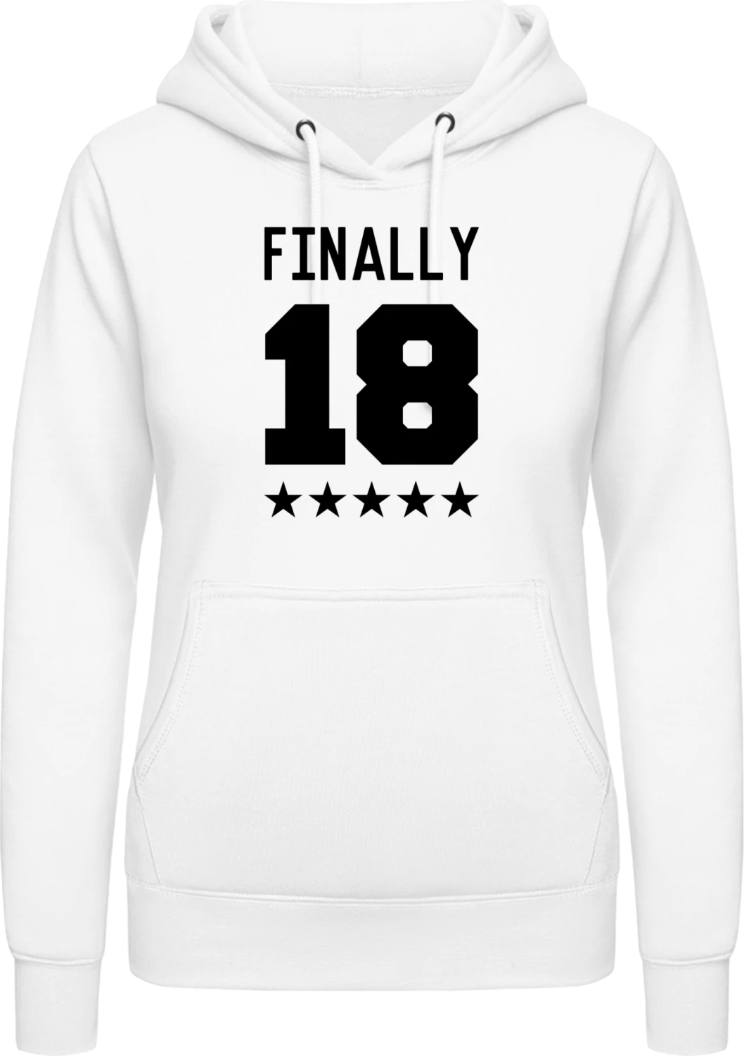 Finally Eighteen - Arctic white AWDis ladies hoodie - Front