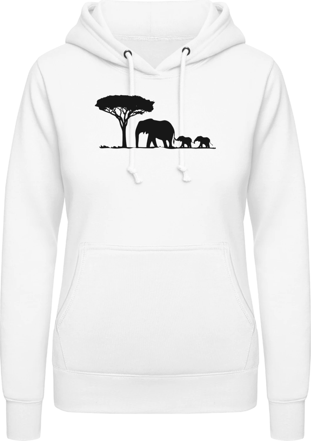 Elephant Family Landscape - Arctic white AWDis ladies hoodie - Front