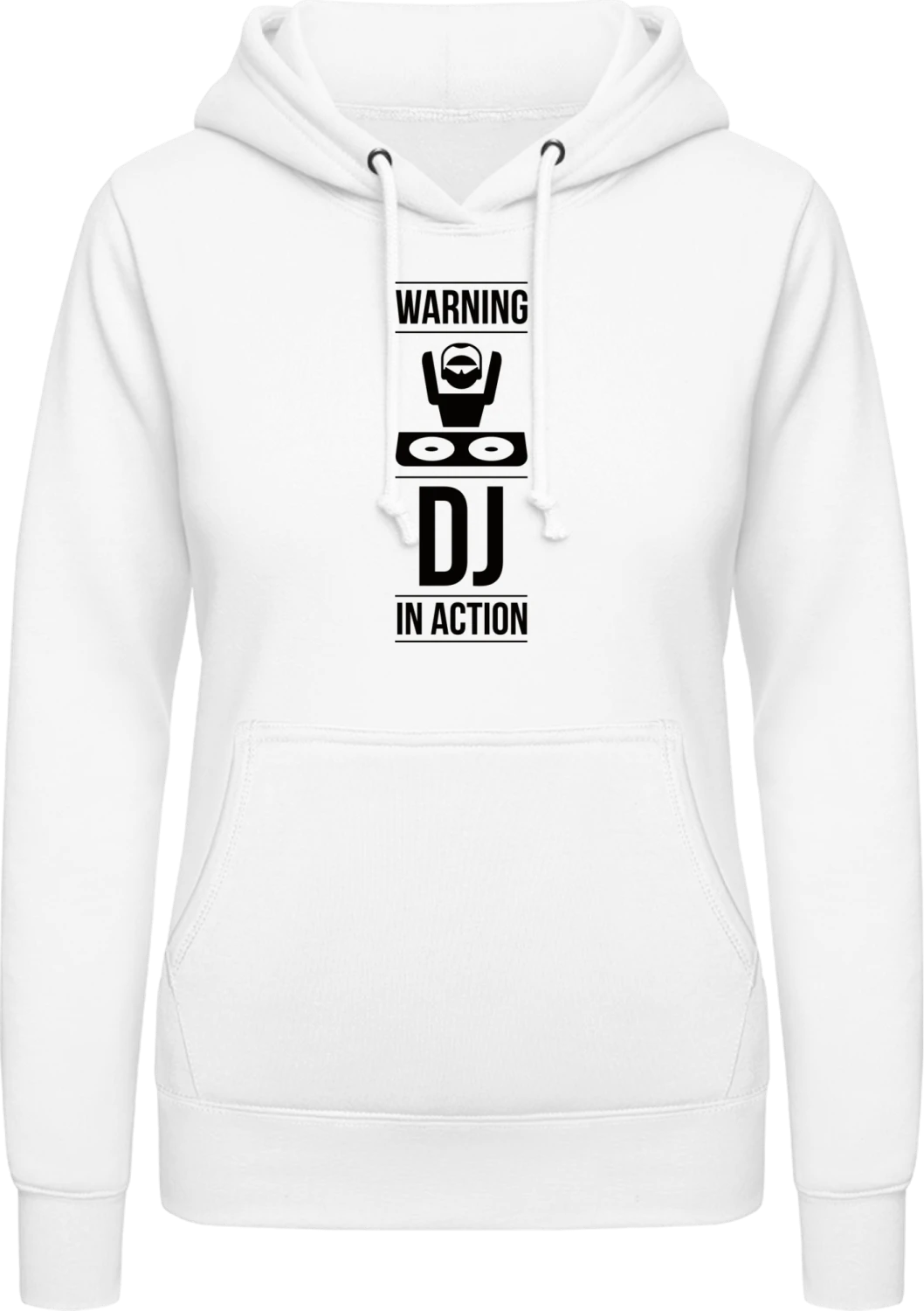 Warning DJ in Action - Arctic white AWDis ladies hoodie - Front