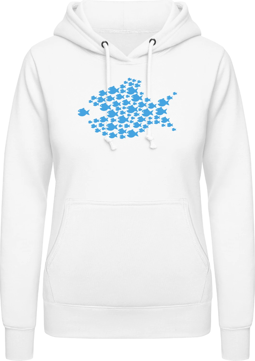 Blue Fish Big And Small - Arctic white AWDis ladies hoodie - Front