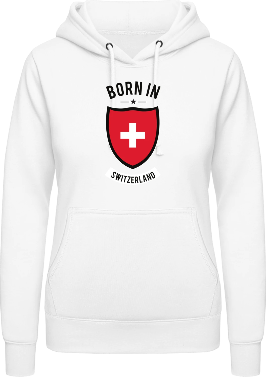 Born in Switzerland - Arctic white AWDis ladies hoodie - Front