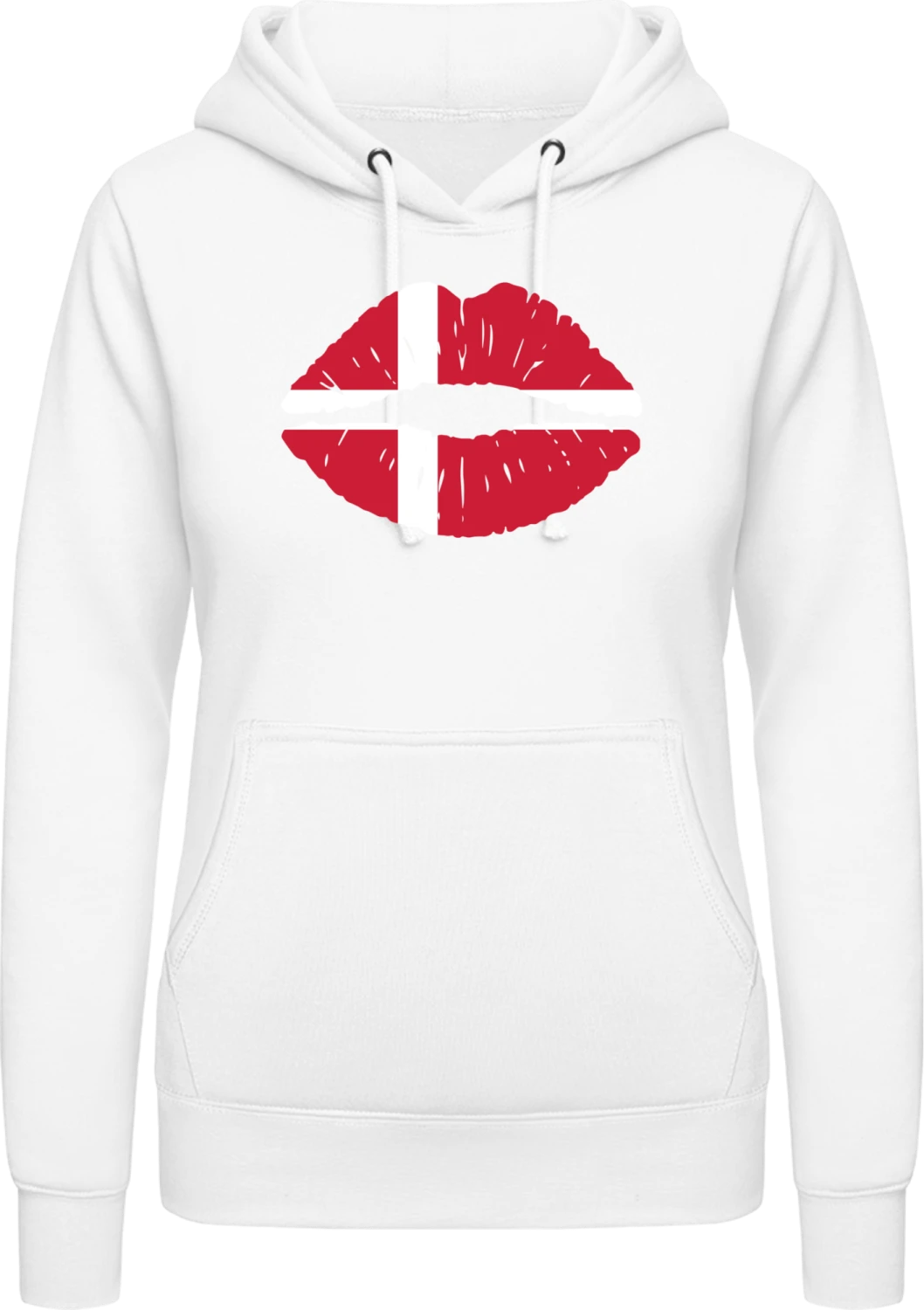 Danish Kiss Flag - Arctic white AWDis ladies hoodie - Front