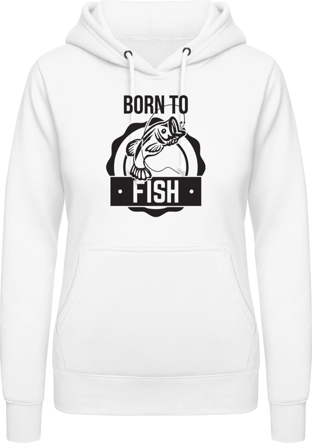 Born To Fish Logo - Arctic white AWDis ladies hoodie - Front