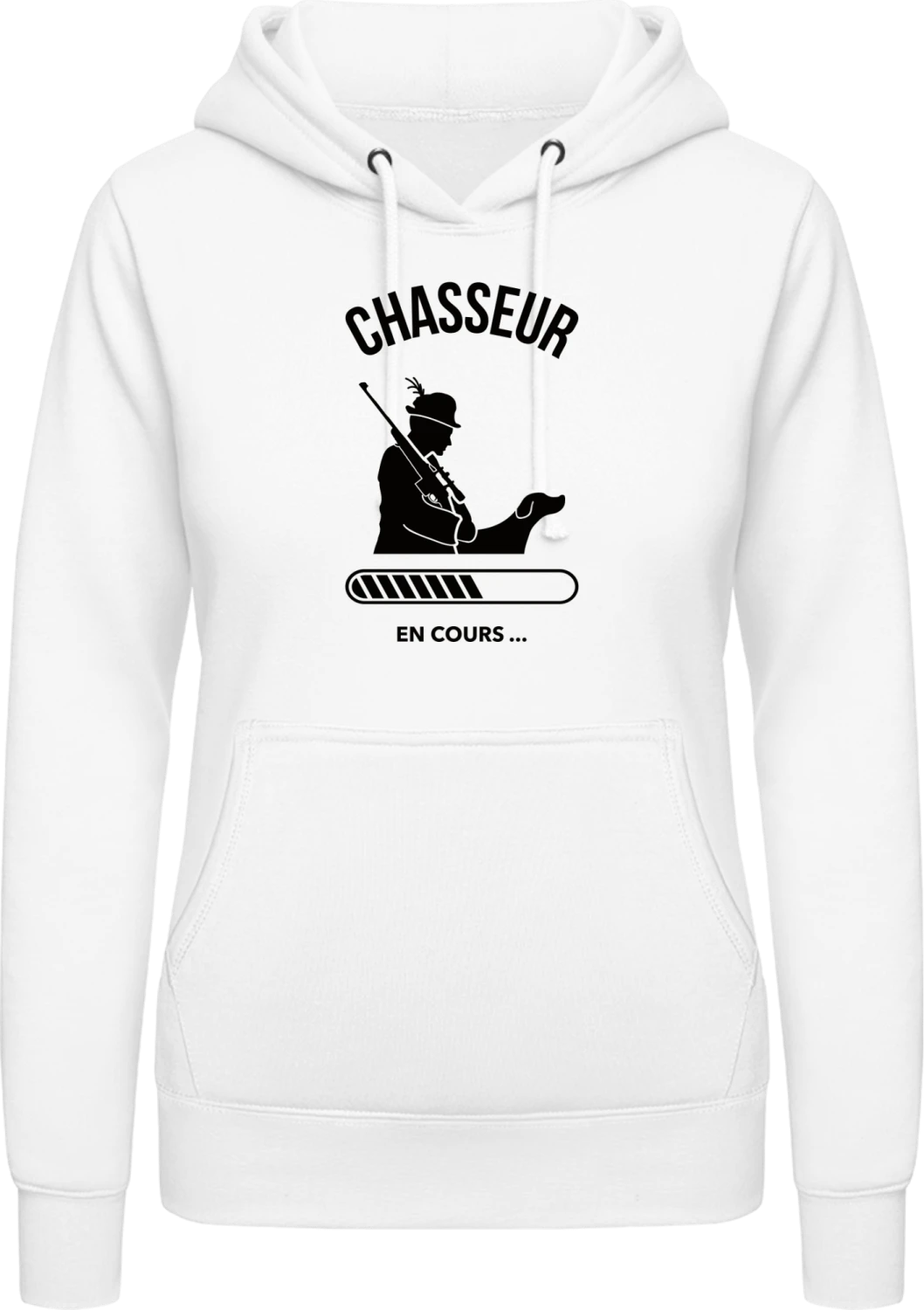 Chasseur en cours - Arctic white AWDis ladies hoodie - Front