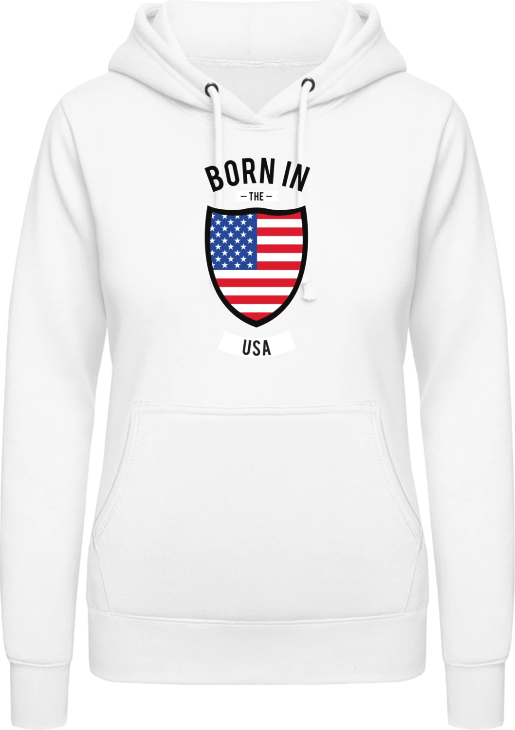 Born in the USA - Arctic white AWDis ladies hoodie - Front