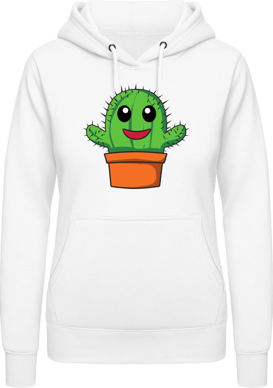 Cute Cactus Comic - Arctic white AWDis ladies hoodie - Front