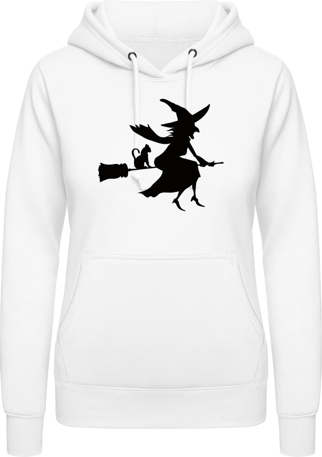 Witch With Cat On Broom - Arctic white AWDis ladies hoodie - Front