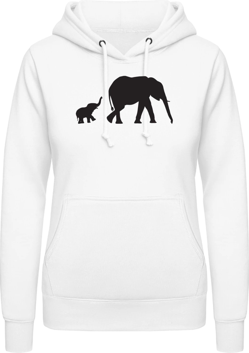 Elephants Illustration - Arctic white AWDis ladies hoodie - Front