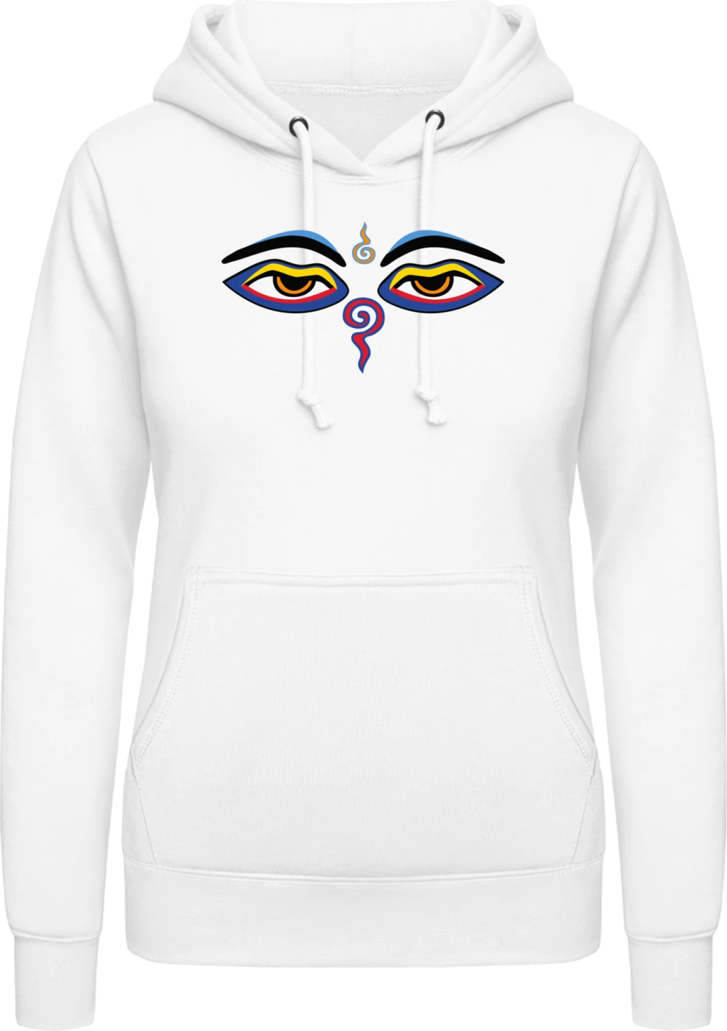 Eyes of Buddha Symbol - Arctic white AWDis ladies hoodie - Front