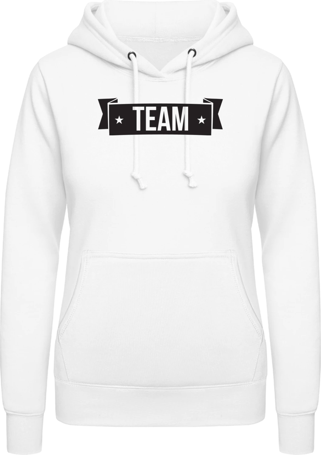 Team + YOUR TEXT - Arctic white AWDis ladies hoodie - Front