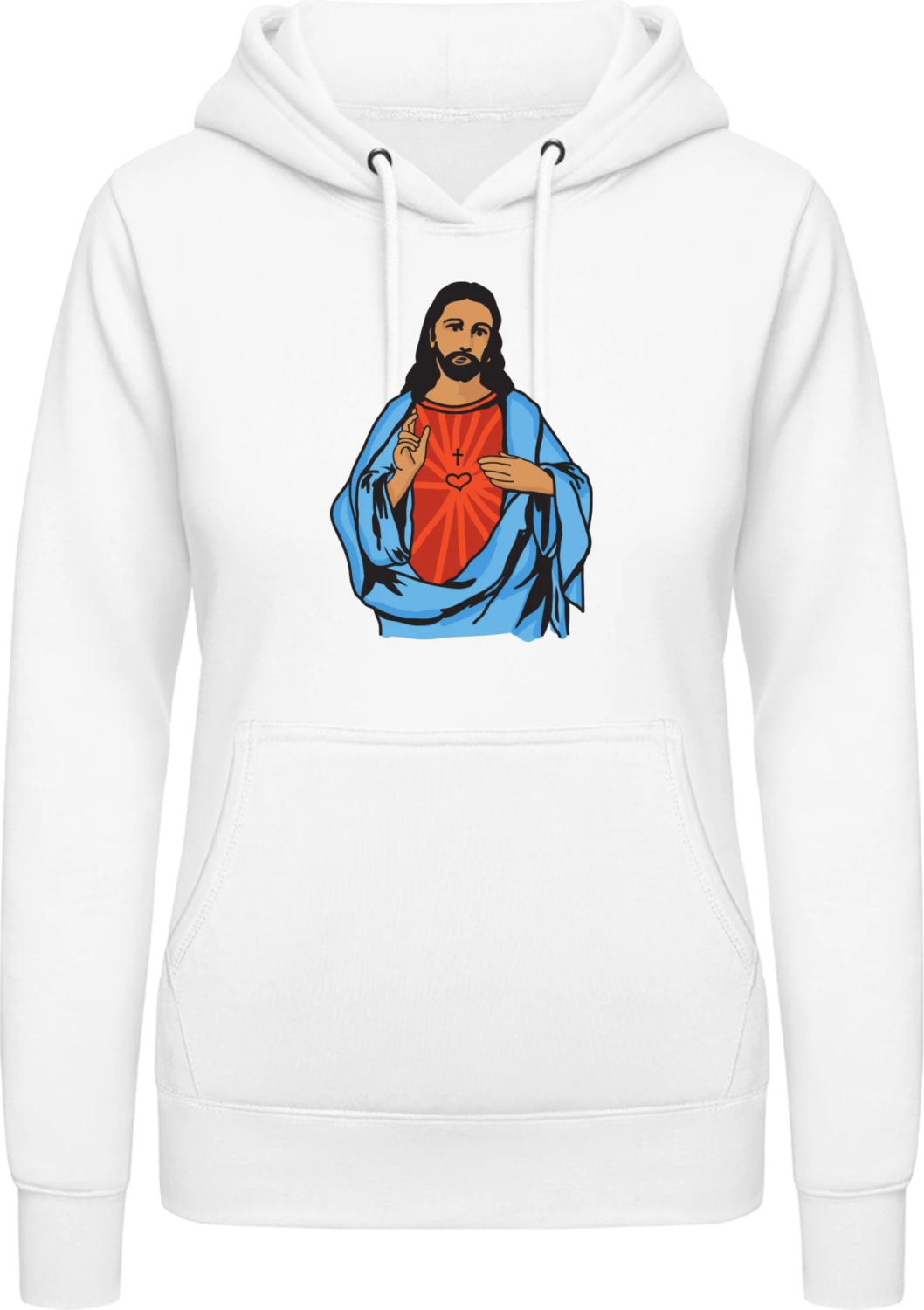 Jesus Illustration - Arctic white AWDis ladies hoodie - Front