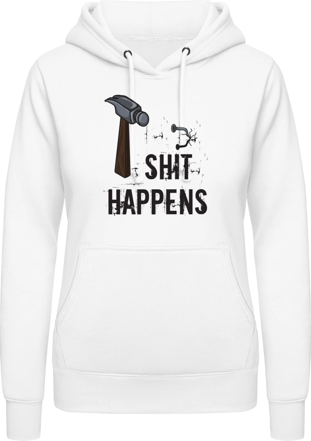 Shit Happens - Arctic white AWDis ladies hoodie - Front