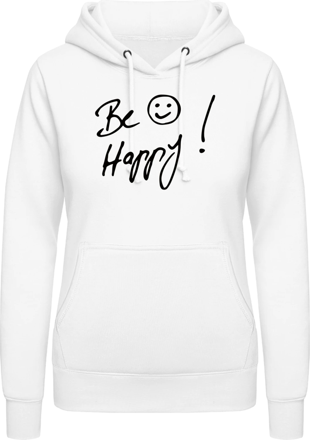 Be Happy - Arctic white AWDis ladies hoodie - Front