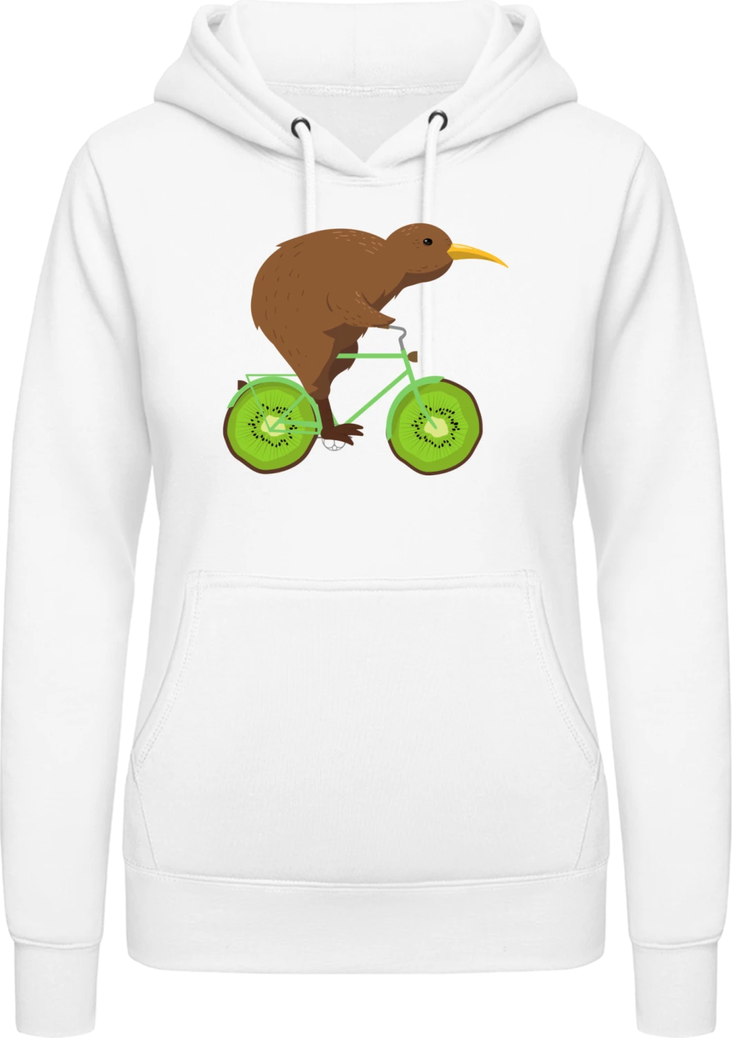 Kiwi Riding Kiwi-Bike - Arctic white AWDis ladies hoodie - Front