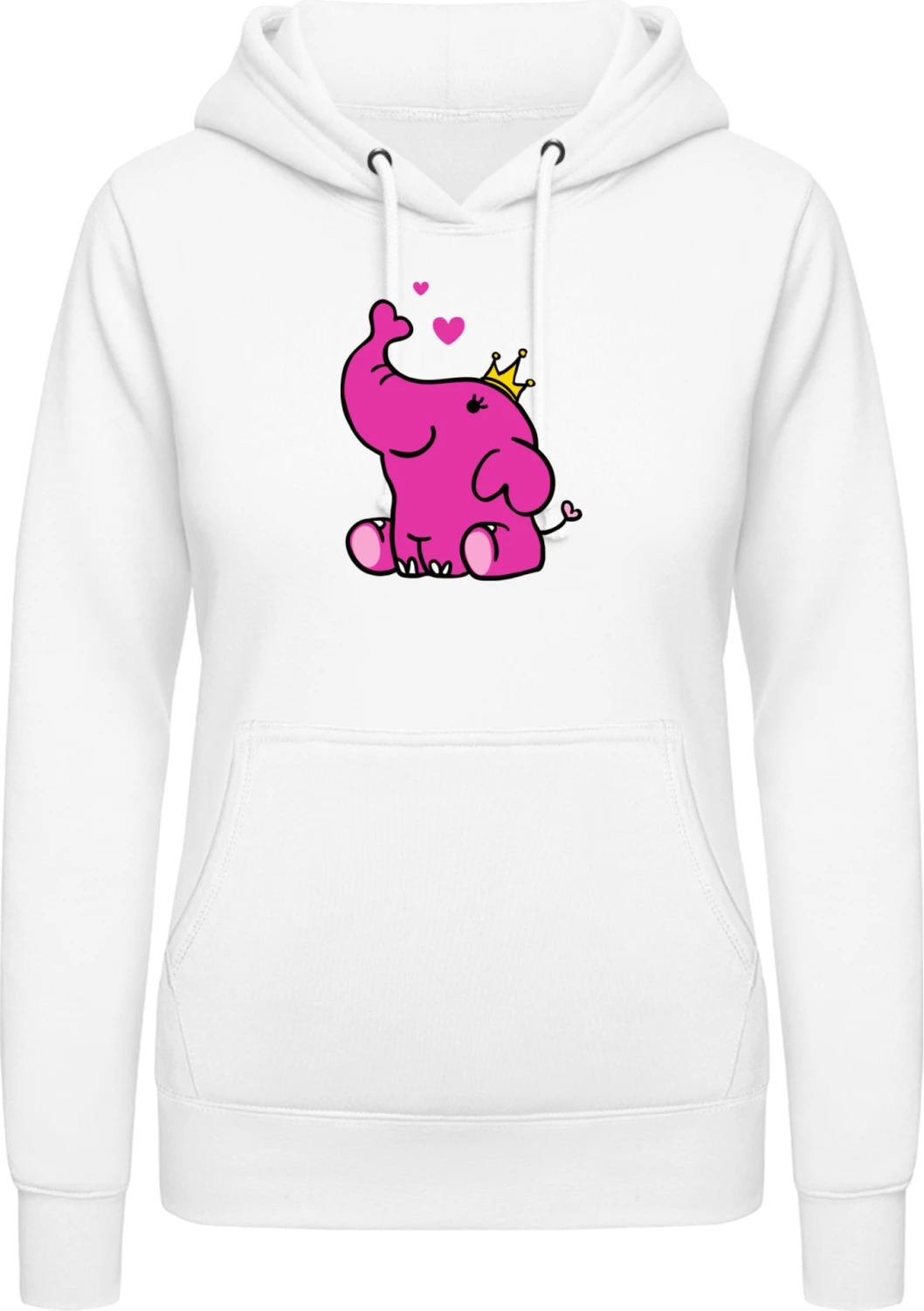 Princess Elephant - Arctic white AWDis ladies hoodie - Front