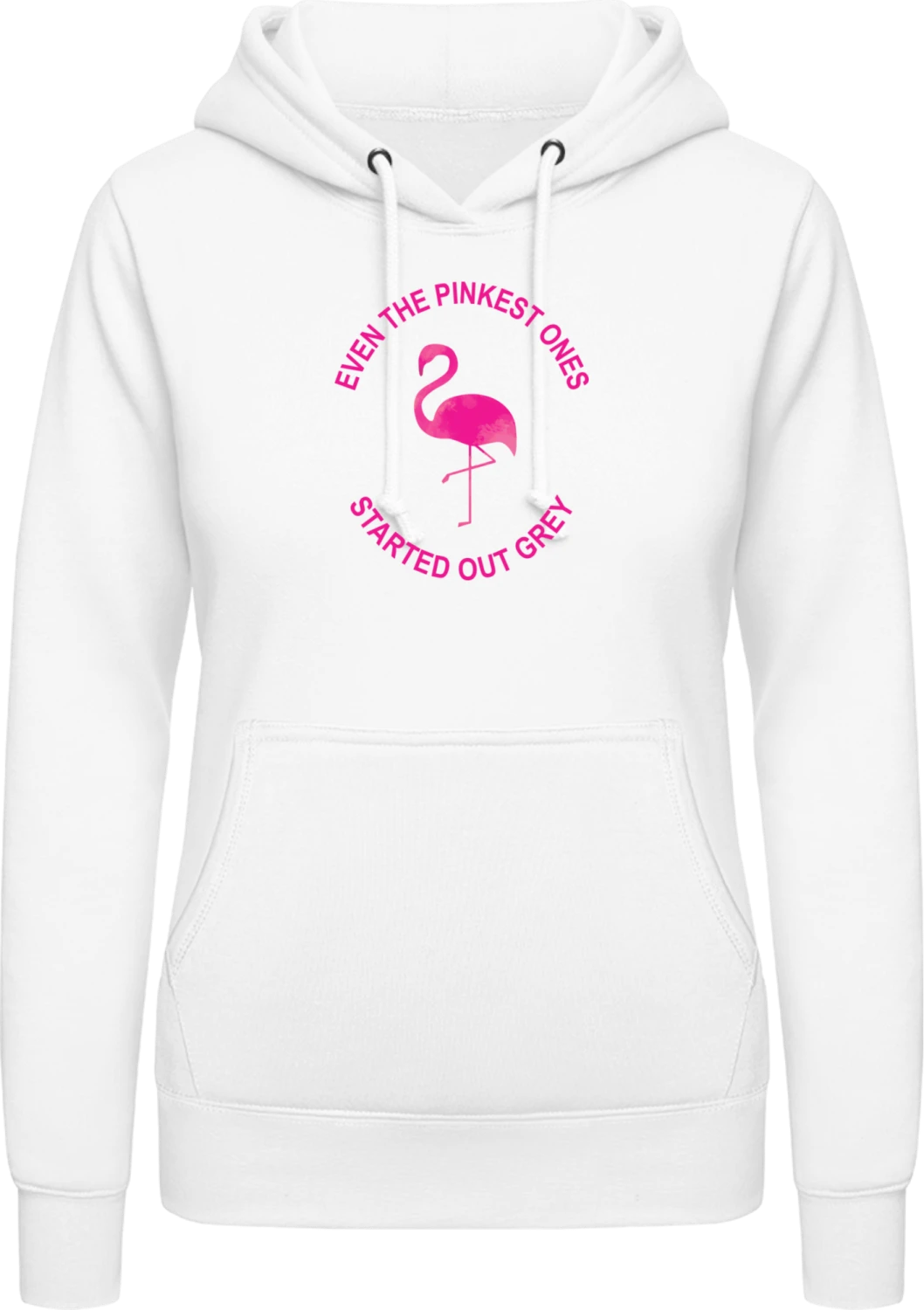 Pink Ones Start Out Grey Flamingo - Arctic white AWDis ladies hoodie - Front