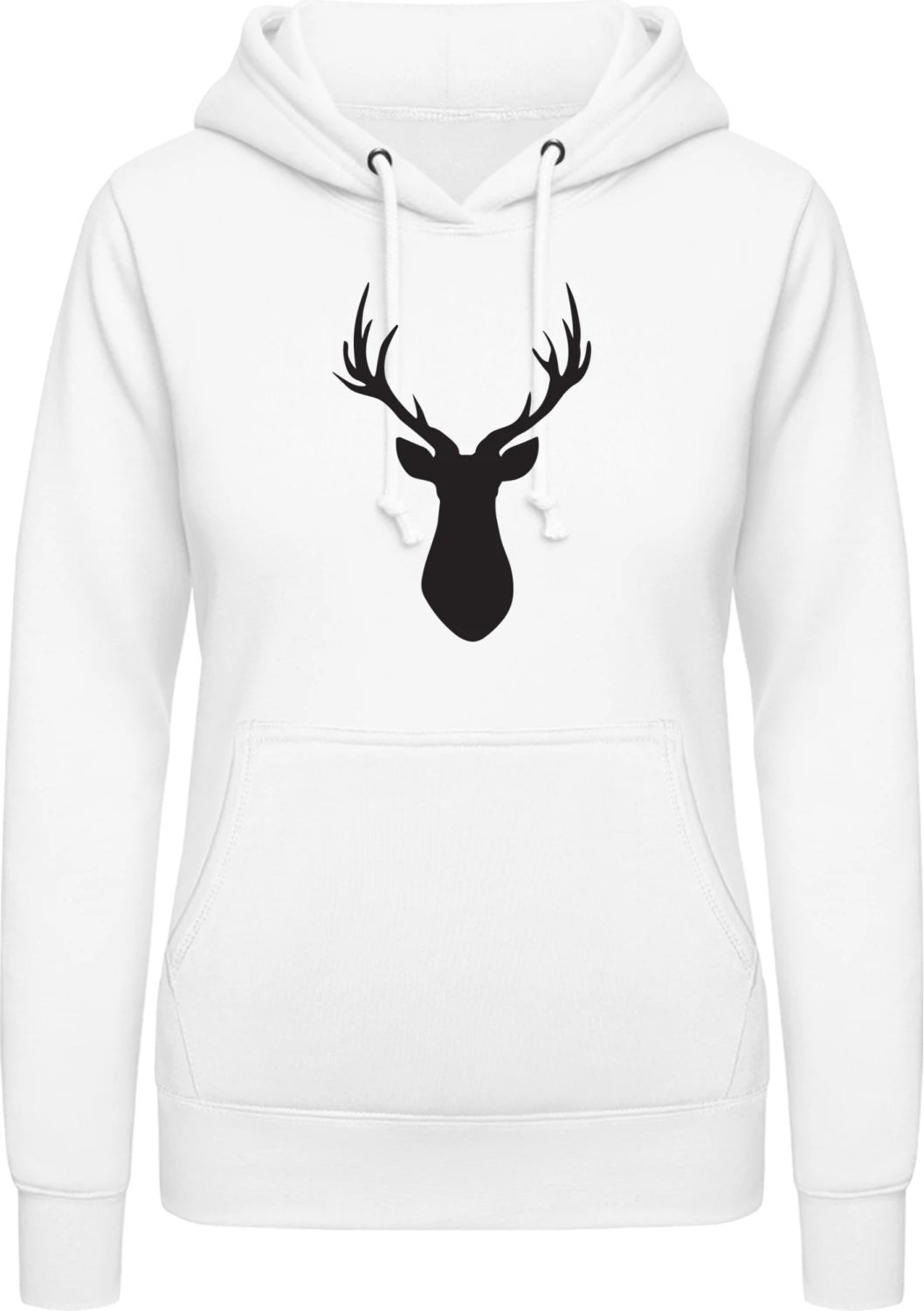 Male Deer Trophy Silhouette - Arctic white AWDis ladies hoodie - Front