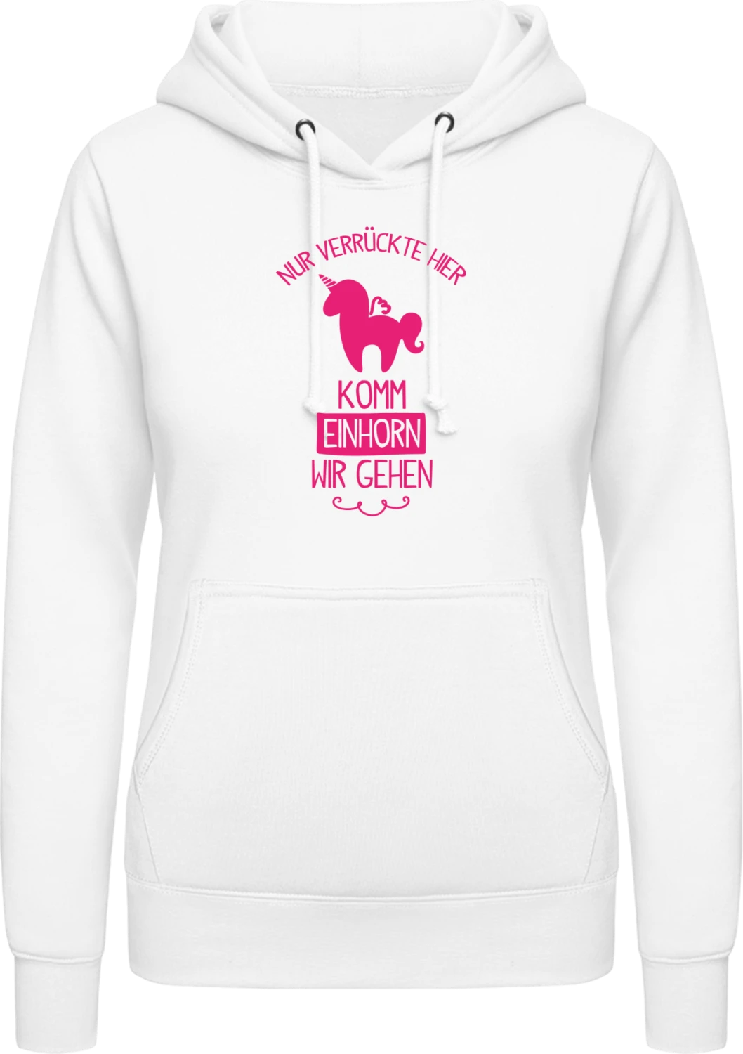 Nur Verrückte hier - Arctic white AWDis ladies hoodie - Front