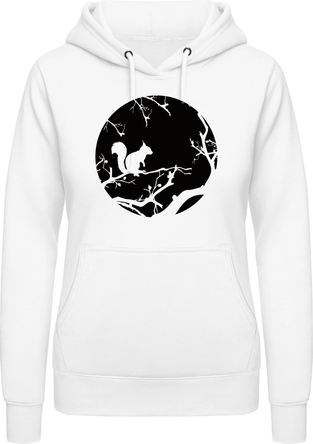 Squirrel And Branches Silhouette  - Arctic white AWDis ladies hoodie - Front