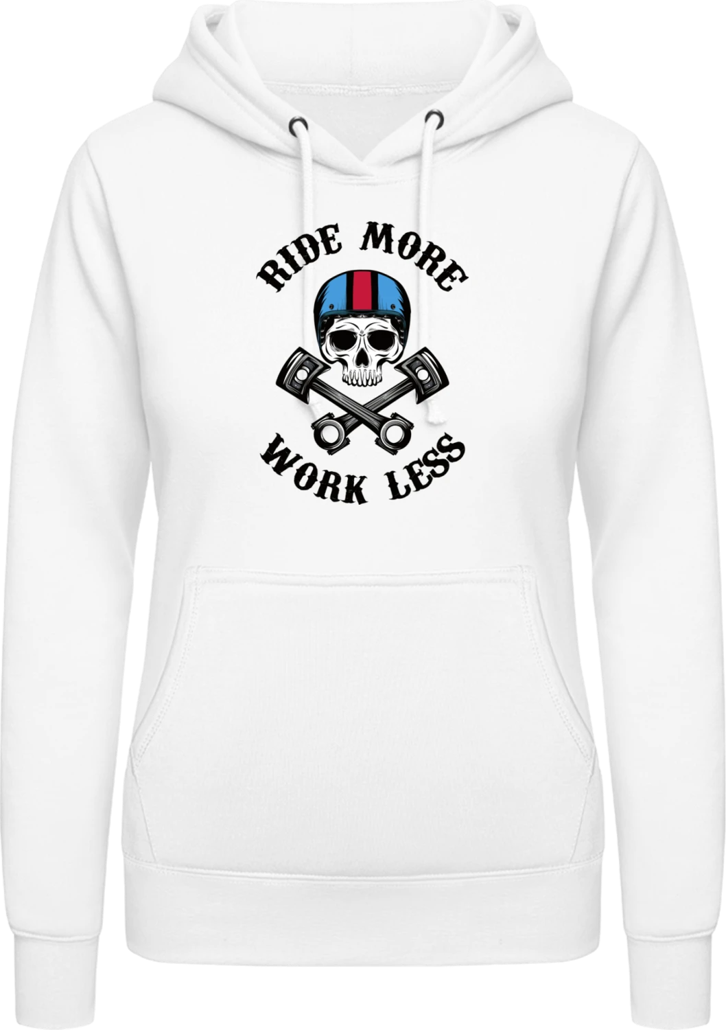 Ride More Work Less - Arctic white AWDis ladies hoodie - Front