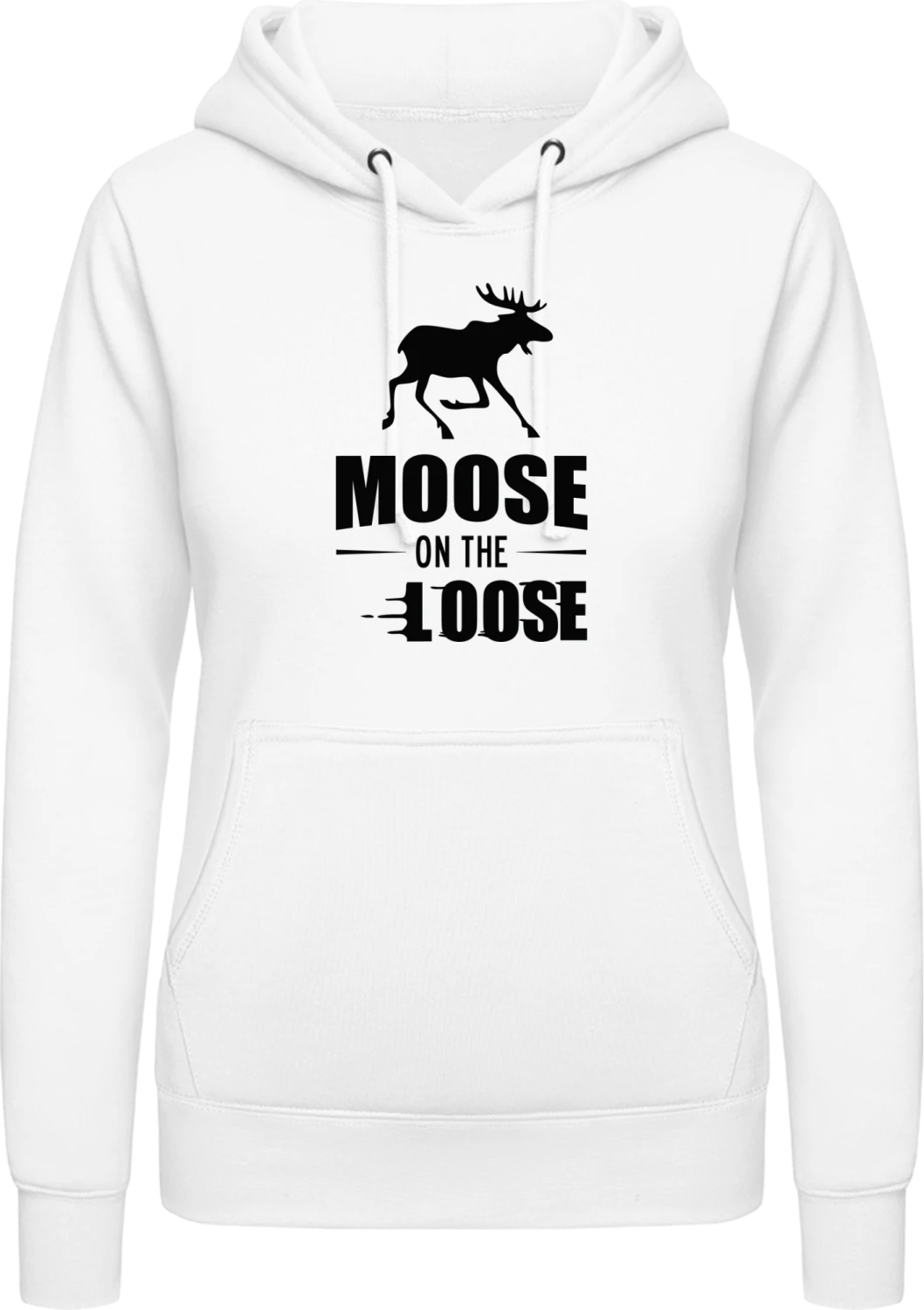 Moose On The Loose - Arctic white AWDis ladies hoodie - Front