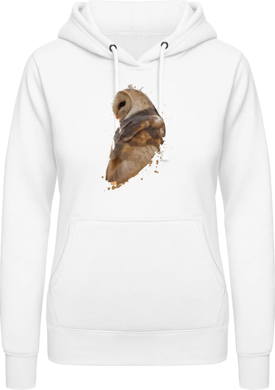 Barn Owl Watercolor Painting - Arctic white AWDis ladies hoodie - Front