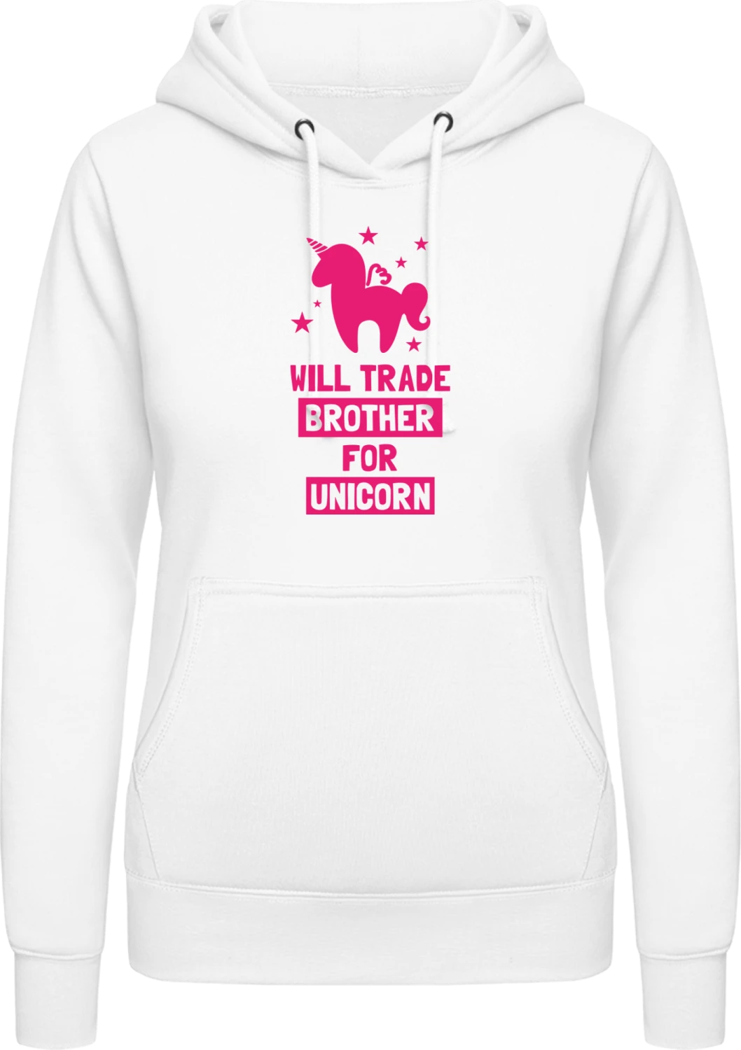 Will Trade Brother For Unicorn - Arctic white AWDis ladies hoodie - Front