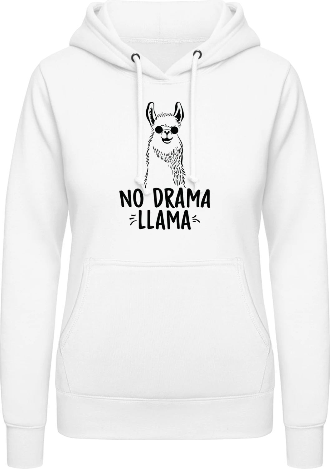 No Drama Llama - Arctic white AWDis ladies hoodie - Front