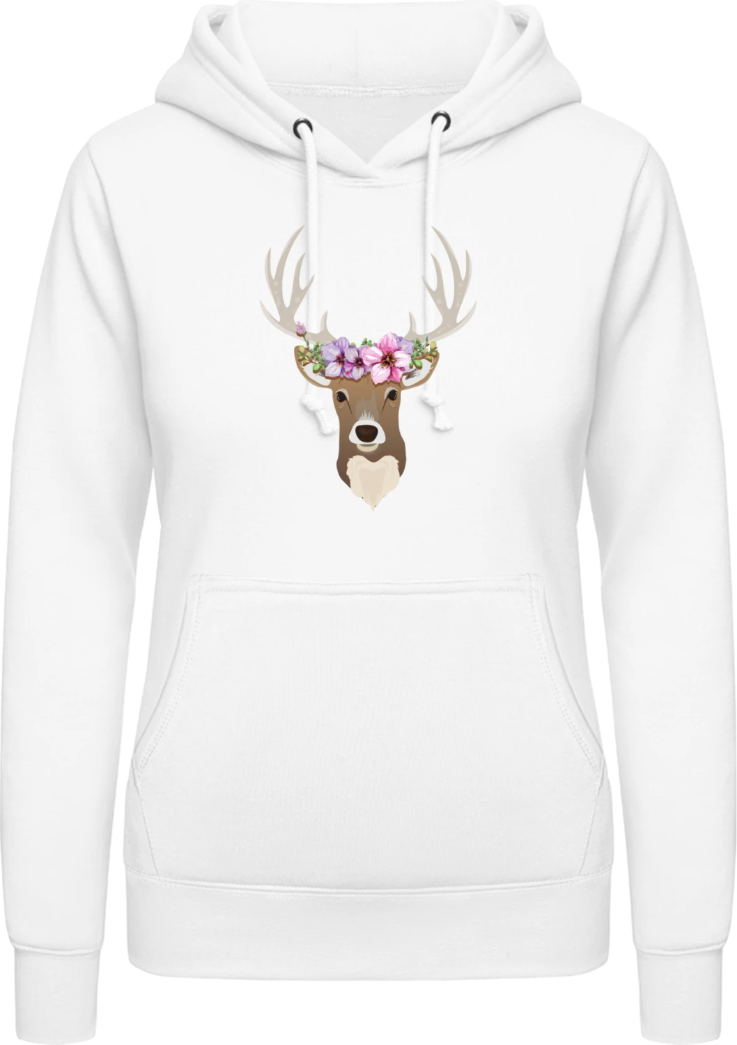 Deer With Flowers - Arctic white AWDis ladies hoodie - Front