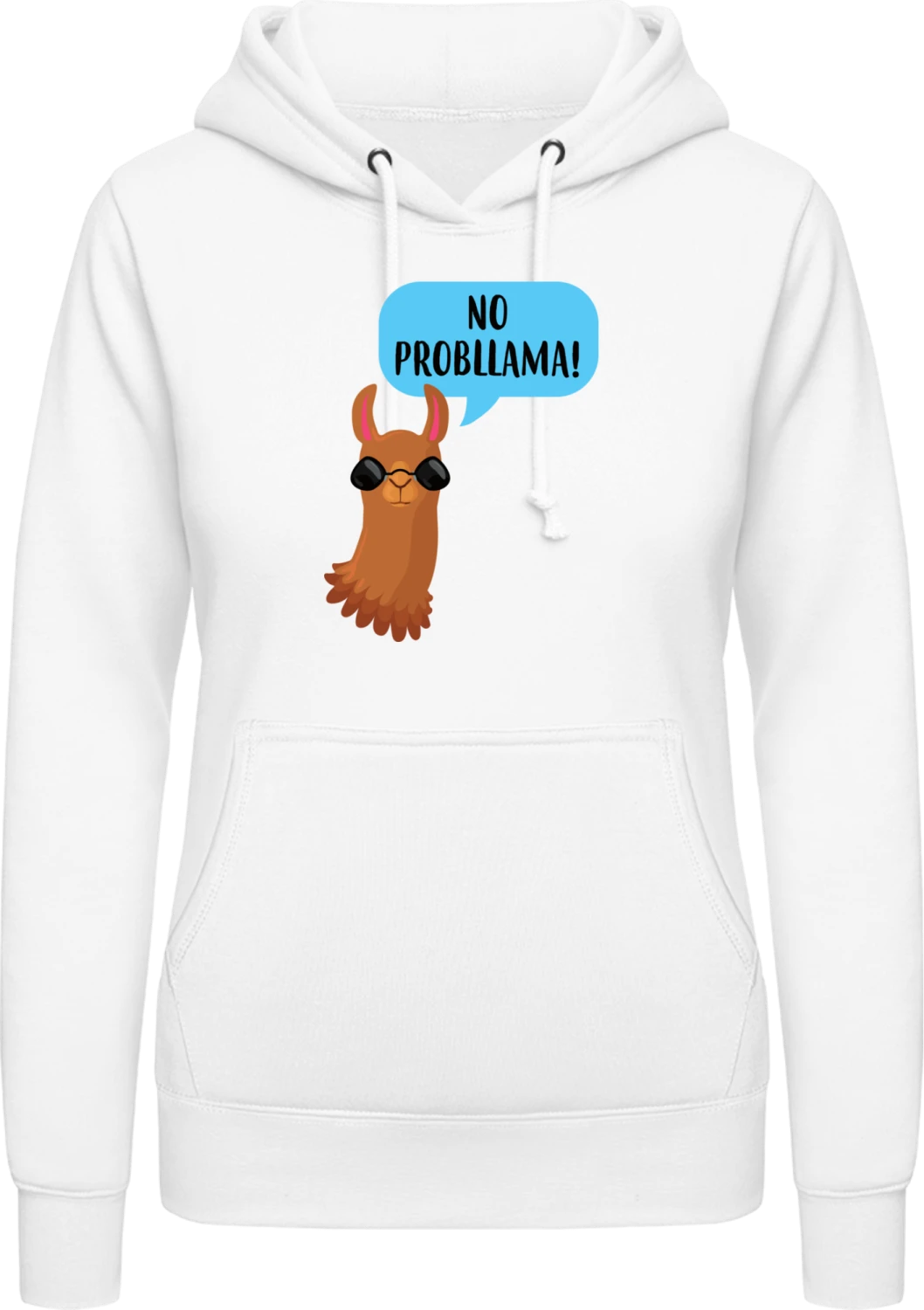 No Probllama - Arctic white AWDis ladies hoodie - Front