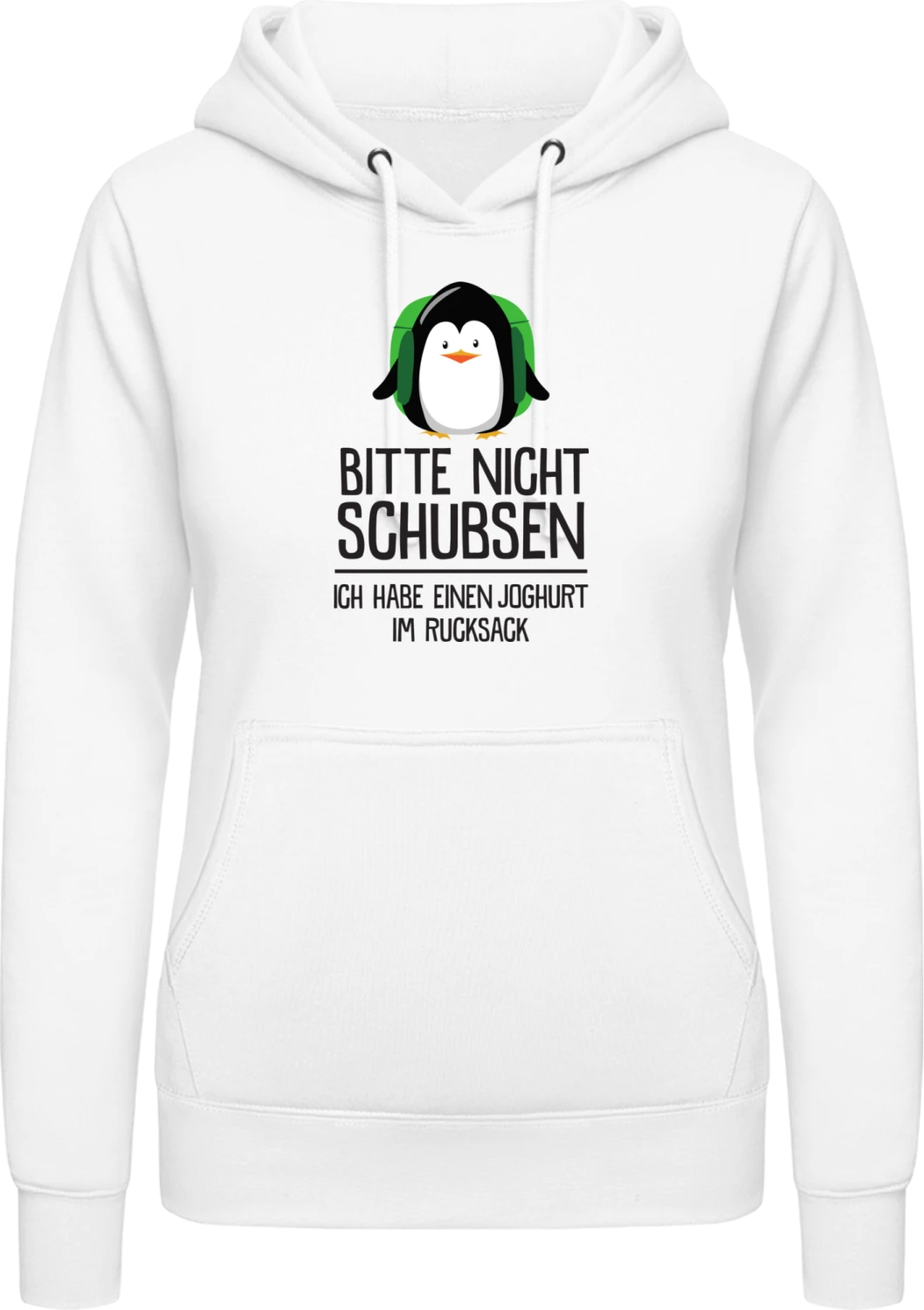 Bitte nicht schubsen, ich habe einen Joghurt im Rucksack - Arctic white AWDis ladies hoodie - Front