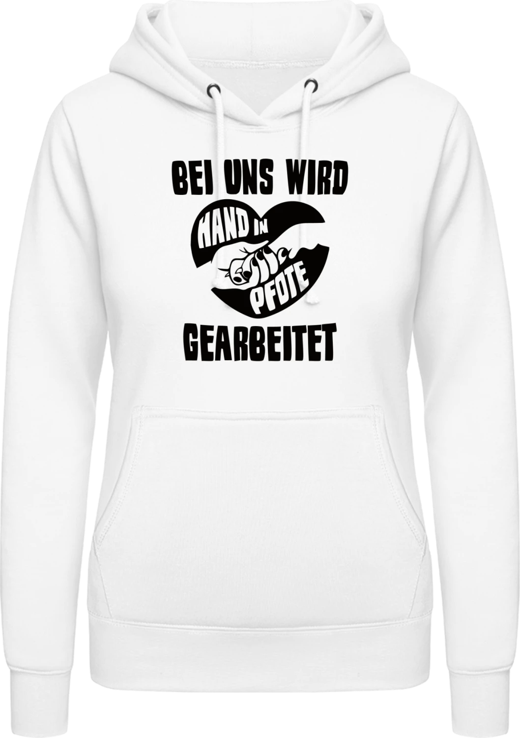 Bei uns wird Hand in Pfote gearbeitet - Arctic white AWDis ladies hoodie - Front