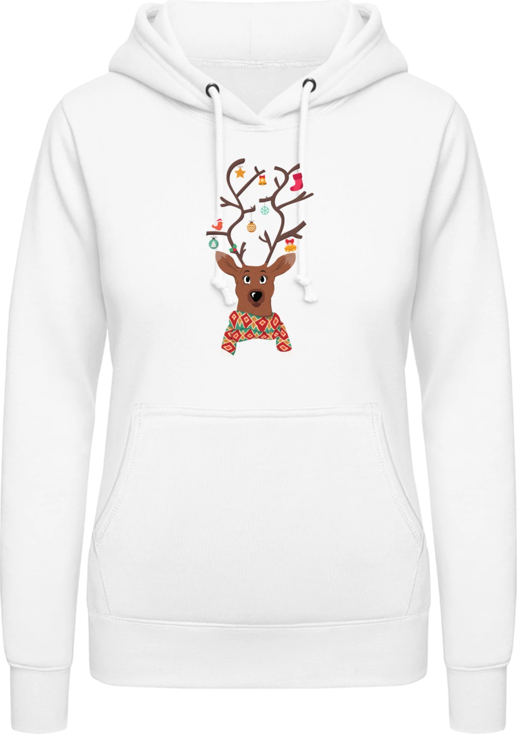 Christmas Decorated Reindeer - Arctic white AWDis ladies hoodie - Front