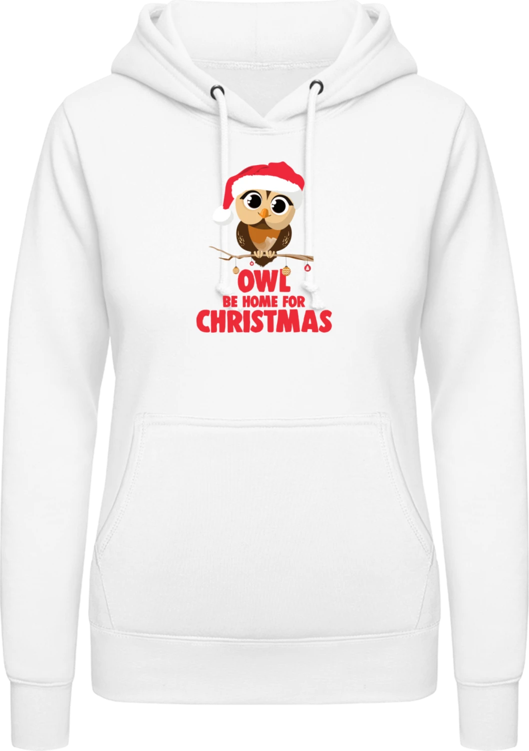 Owl Be Home For Christmas - Arctic white AWDis ladies hoodie - Front