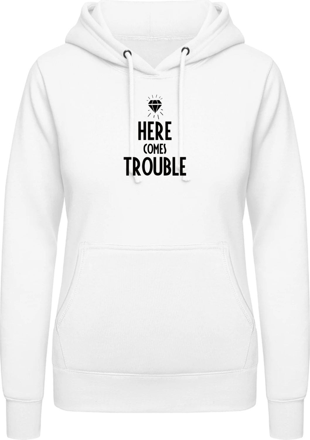 Here Comes Trouble - Arctic white AWDis ladies hoodie - Front