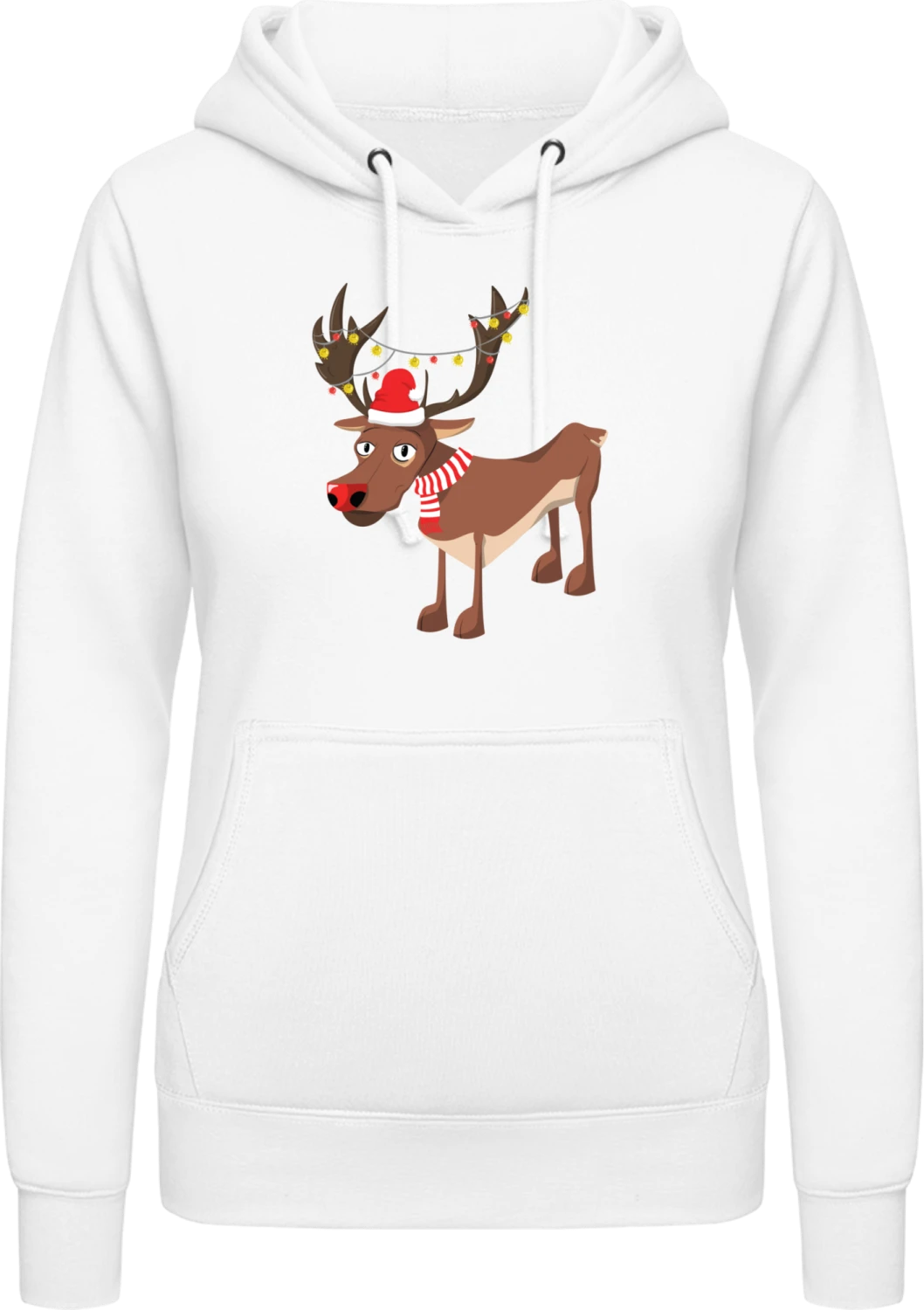 Rudolph Christmas Reindeer - Arctic white AWDis ladies hoodie - Front