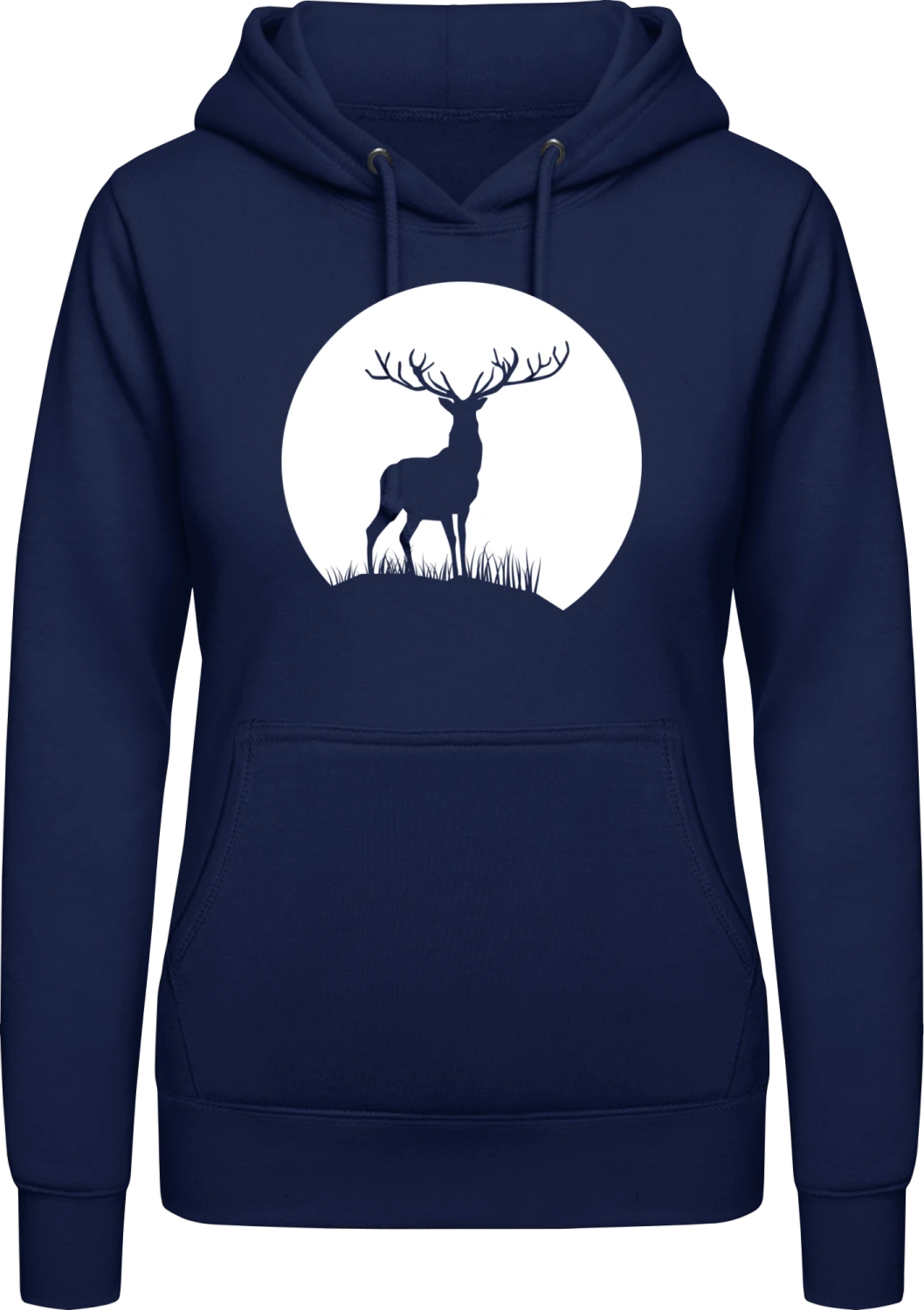 Deer in Moonlight - Oxford navy AWDis ladies hoodie - Front