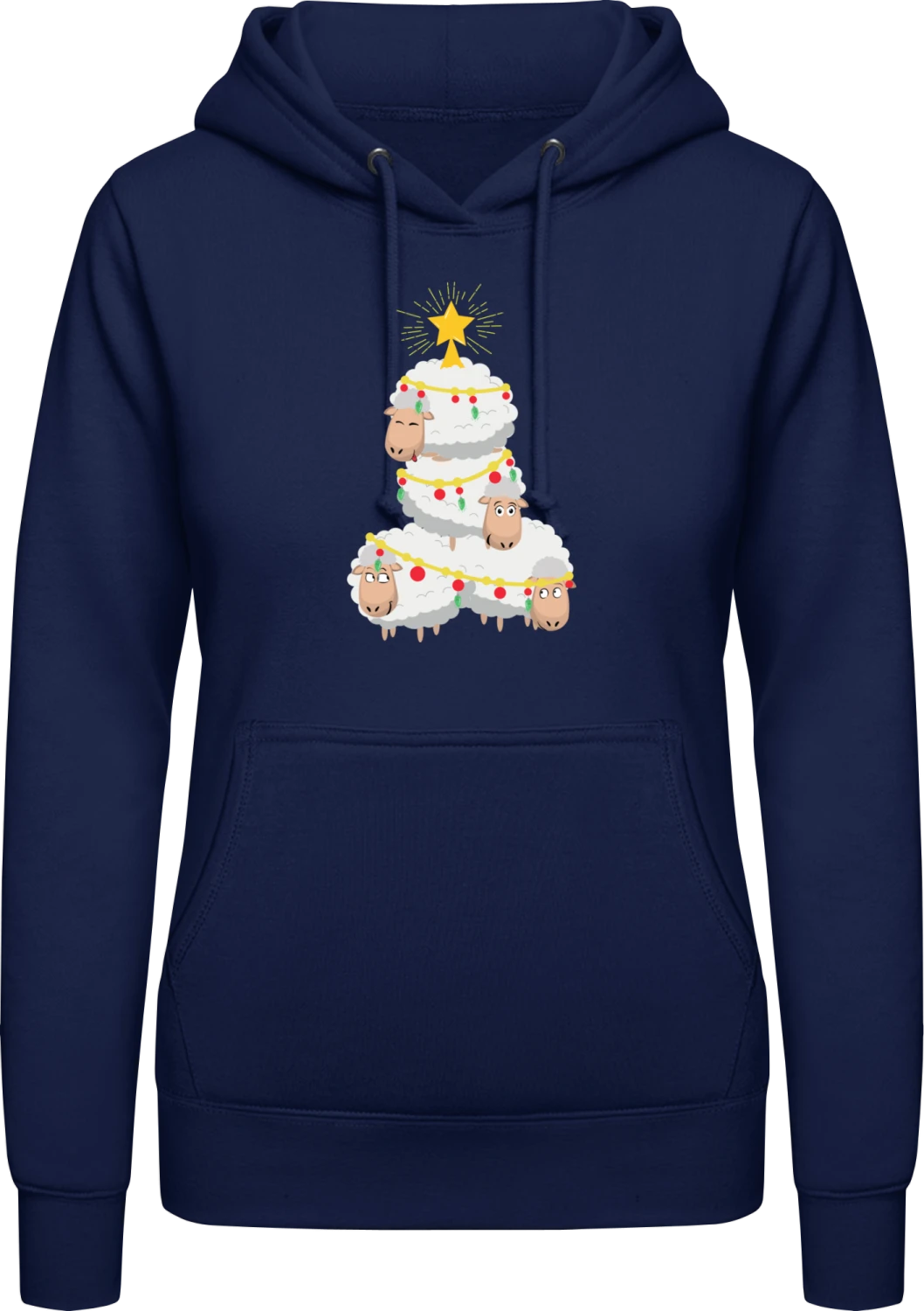 Christmas Sheeps - Oxford navy AWDis ladies hoodie - Front