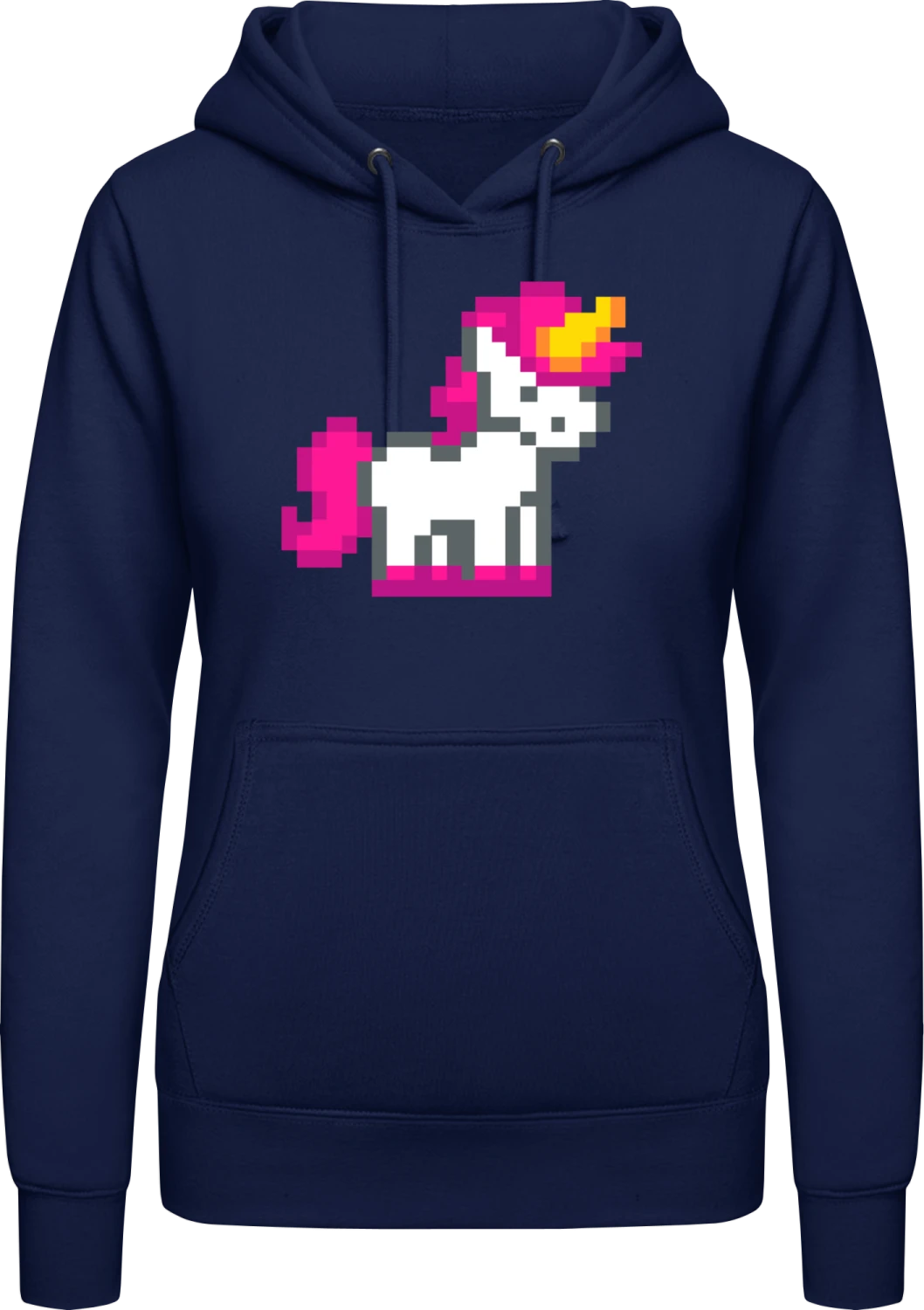 Pixel Unicorn - Oxford navy AWDis ladies hoodie - Front