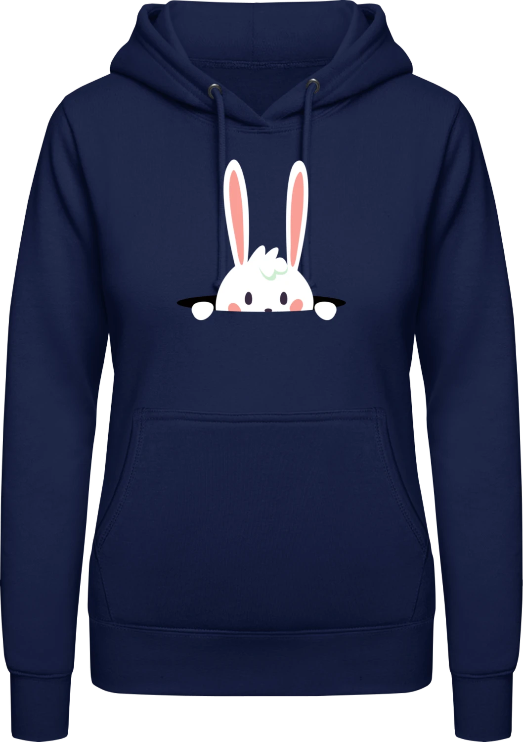 Cute Bunny Is Hiding - Oxford navy AWDis ladies hoodie - Front