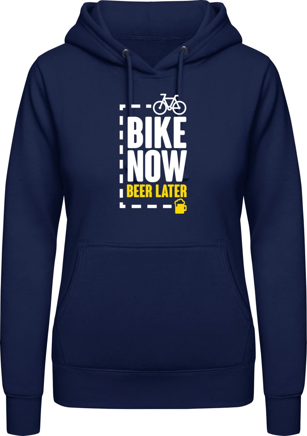 Bike Now Beer Later - Oxford navy AWDis ladies hoodie - Front