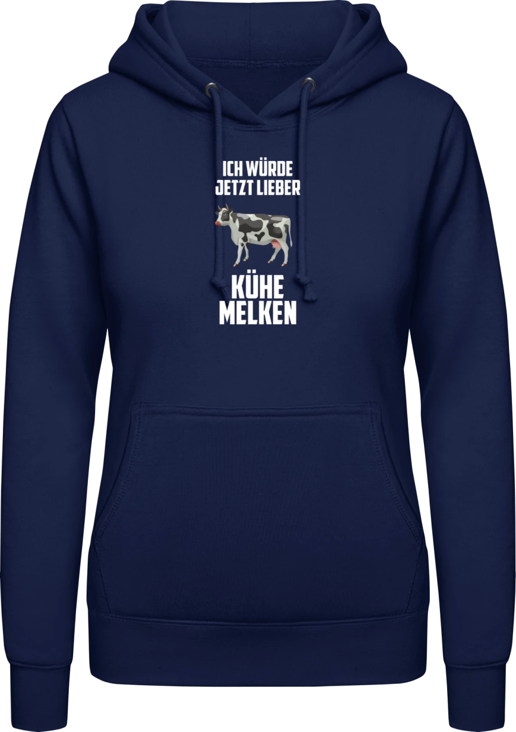 Ich würde jetzt lieber Kühe melken - Oxford navy AWDis ladies hoodie - Front