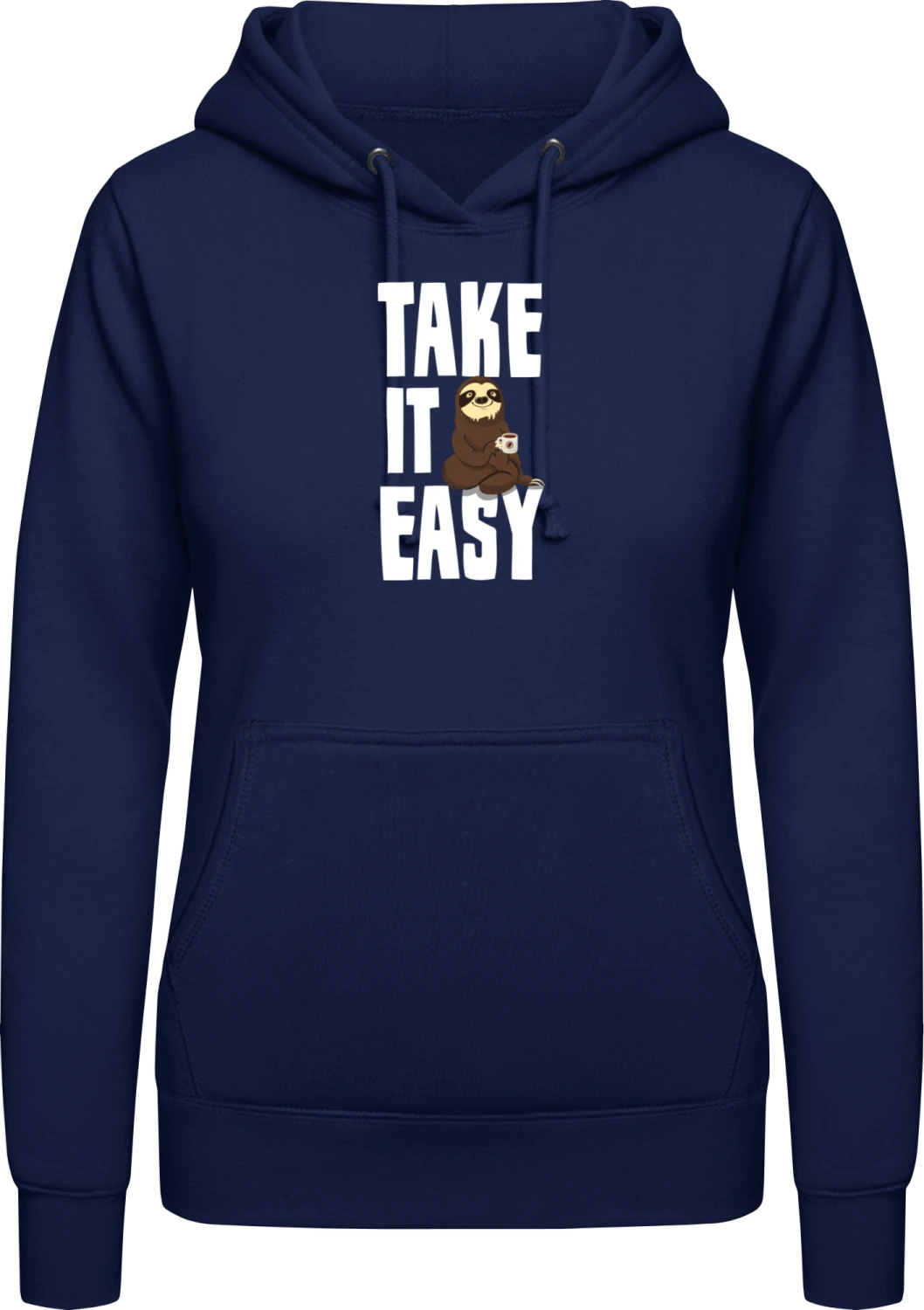 Take It Easy Sloth - Oxford navy AWDis ladies hoodie - Front