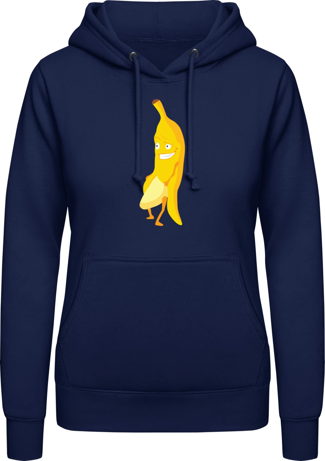 Exhibitionist Banana - Oxford navy AWDis ladies hoodie - Front