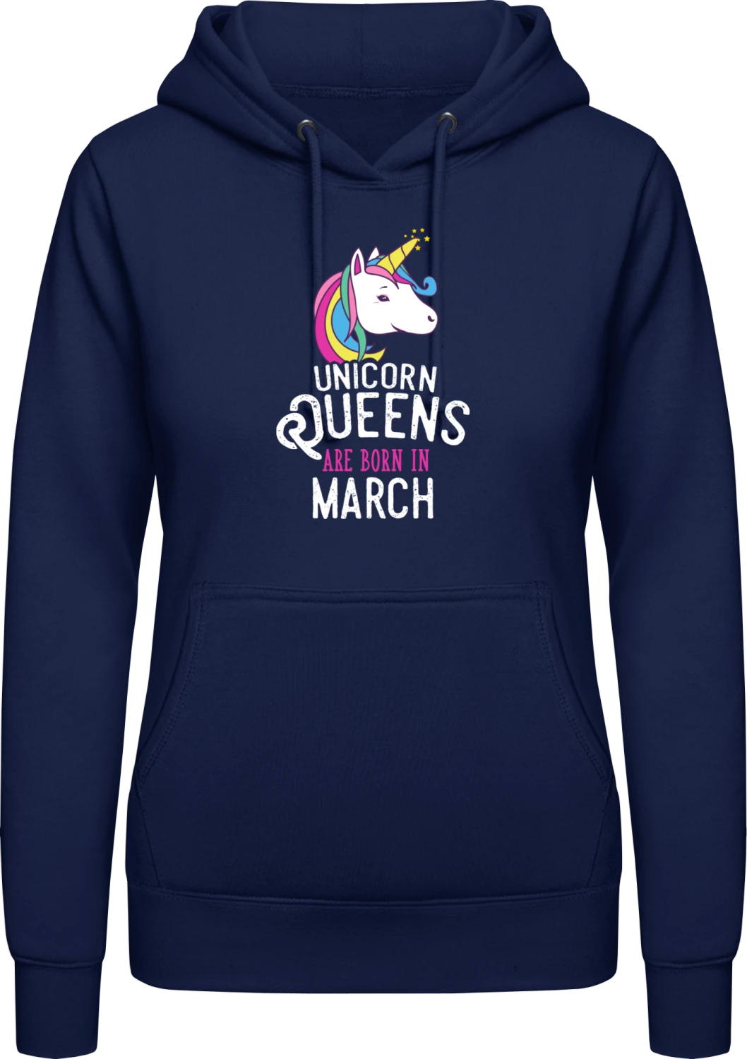 Unicorn Queens Are Born In March - Oxford navy AWDis ladies hoodie - Front