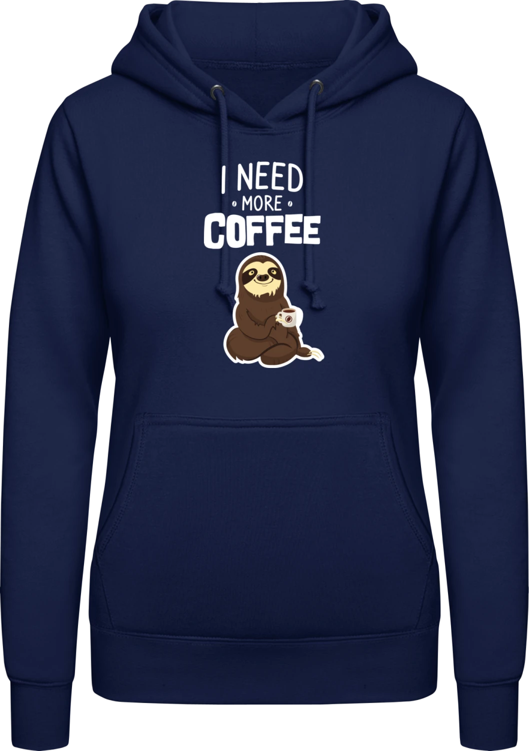 I Need More Coffee Sloth - Oxford navy AWDis ladies hoodie - Front