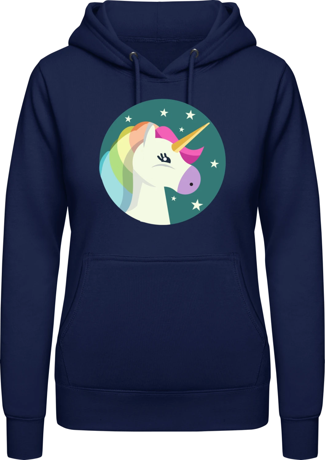 Unicorn Portrait - Oxford navy AWDis ladies hoodie - Front