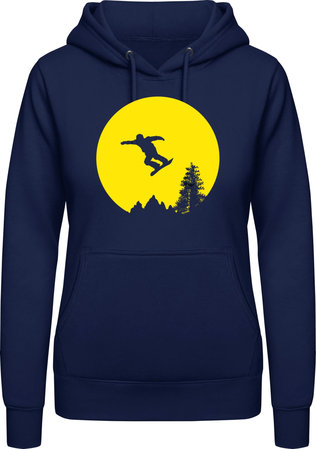 Snowboarder in Moonlight - Oxford navy AWDis ladies hoodie - Front